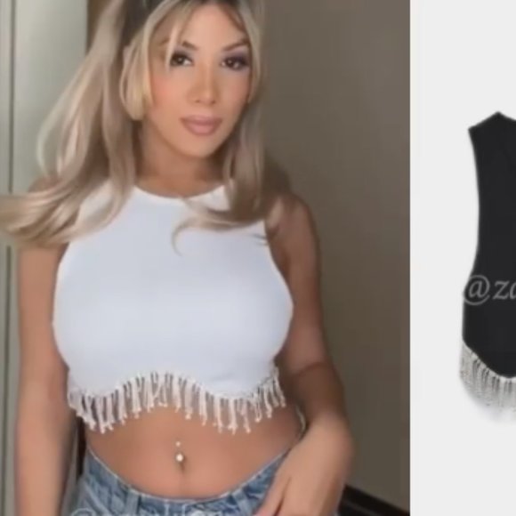 Zara Seamless Rhinestone Crop Top White Sz XS-S , M-L NWT - Picture 7 of 15